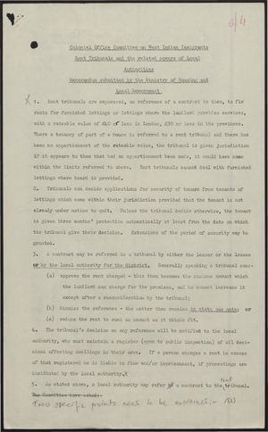 Draft Memo From Ministry Of Housing Local Government Rent Tribunals And Related Powers Of Local Authorities July 31 1959 Alexander Street A Proquest Company
