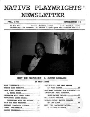 Native Playwrights' Newsletter, #6 Fall 1994 Native Playwrights' Newsletter, #6 Fall 1994