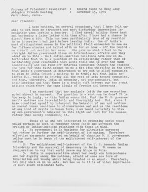 Letter from Dorothy Hutchinson to Friends, November 15, 1954 Letter from Dorothy Hutchinson to Friends, November 15, 1954