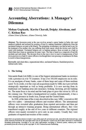Accounting Aberrations: A Manager’s Dilemma Accounting Aberrations: A Manager’s Dilemma