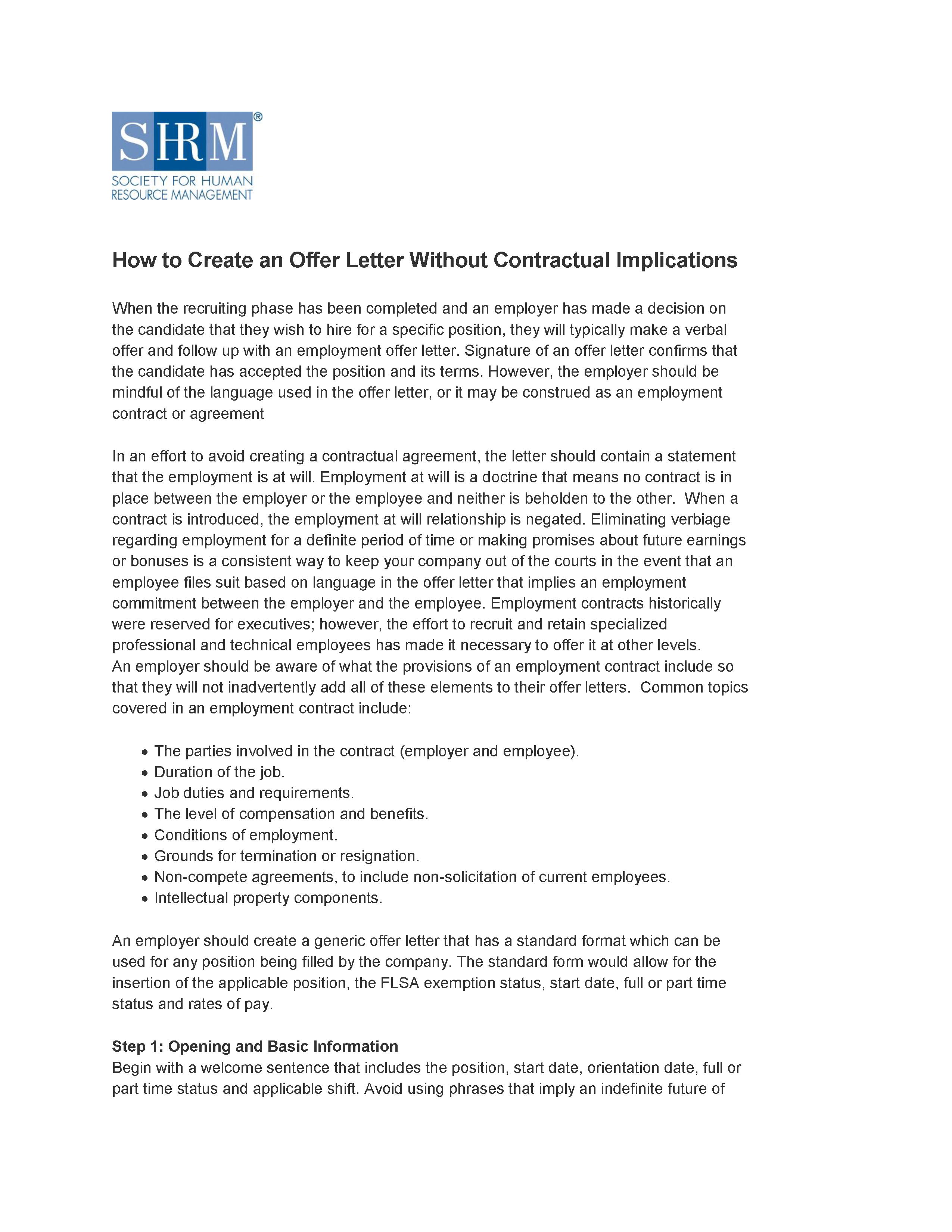 How To Create An Offer Letter Without Contractual Implications Alexander Street A Proquest Company