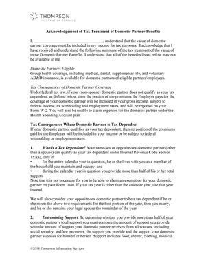 Acknowledgement of Tax Treatment of Domestic Partner Benefits Acknowledgement of Tax Treatment of Domestic Partner Benefits