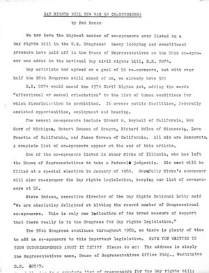 Gay Rights Bill Now Has 52 Co-Sponsors! Gay Rights Bill Now Has 52 Co-Sponsors!