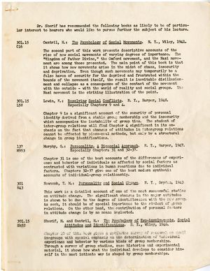 Annotated Reading List Compiled by Muzafer Sherif Annotated Reading List Compiled by Muzafer Sherif