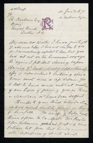 Letter from Francis Russell to Samuel Pratt Winter, January 21, 1875 Letter from Francis Russell to Samuel Pratt Winter, January 21, 1875