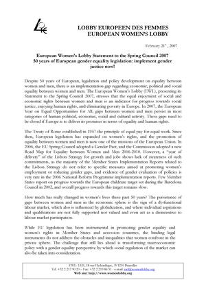 50 Years of European Gender Equality Legislation: Implement Gender Justice Now! 50 Years of European Gender Equality Legislation: Implement Gender Justice Now!