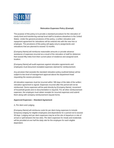 Relocation Expenses Policy Exempt Alexander Street A Proquest Company