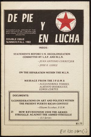 De pie y en lucha : theoretical organ of the Movimiento de Liberación Nacional Puertoriqueño (MLN-PR) (b2947504) De pie y en lucha : theoretical organ of the Movimiento de Liberación Nacional Puertoriqueño (MLN-PR) (b2947504)