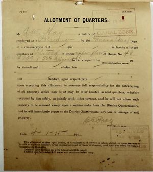 Allotment of Quarters for A. W. Hay Allotment of Quarters for A. W. Hay