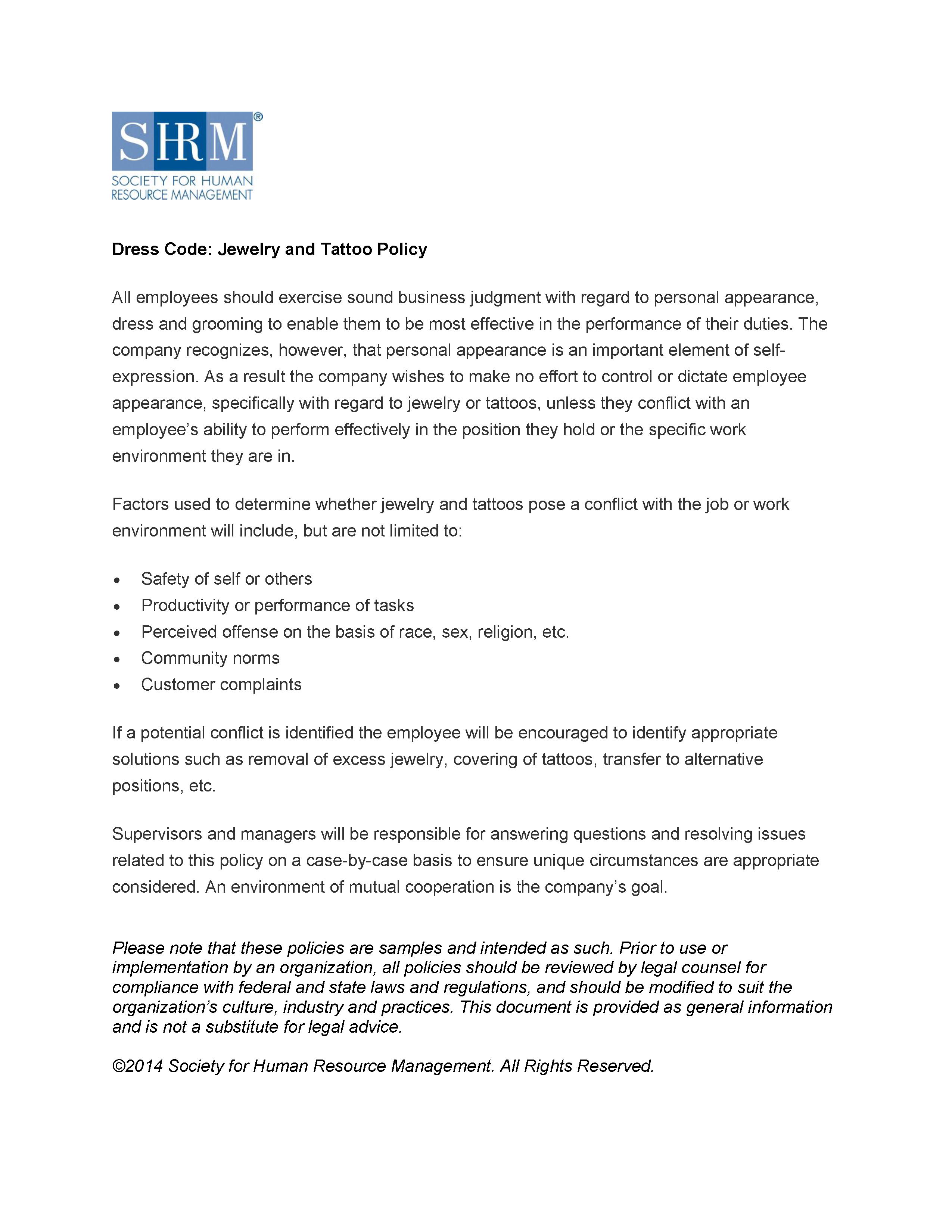 Dress Code Jewelry And Tattoo Policy Alexander Street A Proquest Company