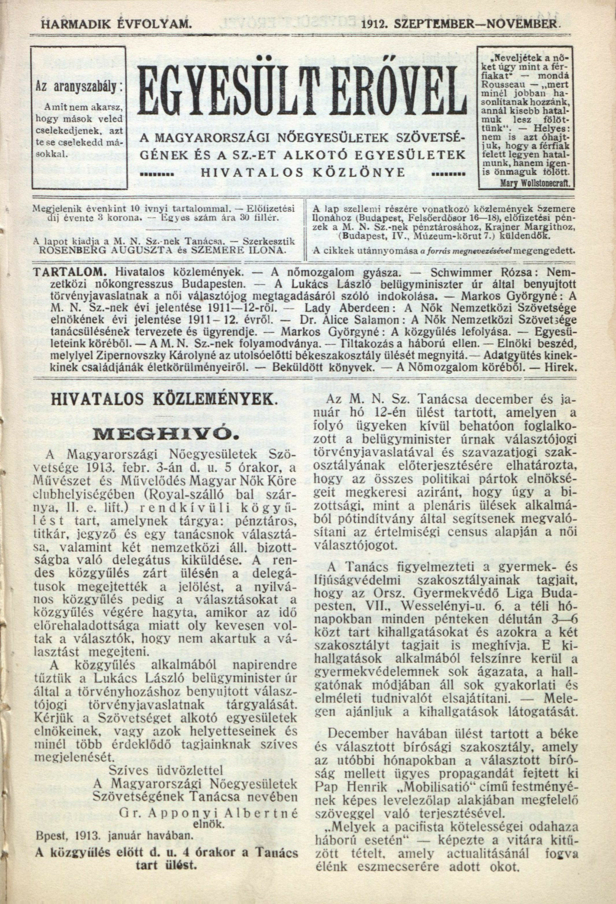 Egyesult Erovel A Magyarorszagi Noegyesuletek Szovetsegenek Es A Sz Et Szovetseget Alkoto Egyesuletek Legtobbjenek Hivatalos Kozlonye Harmadik Alexander Street A Proquest Company