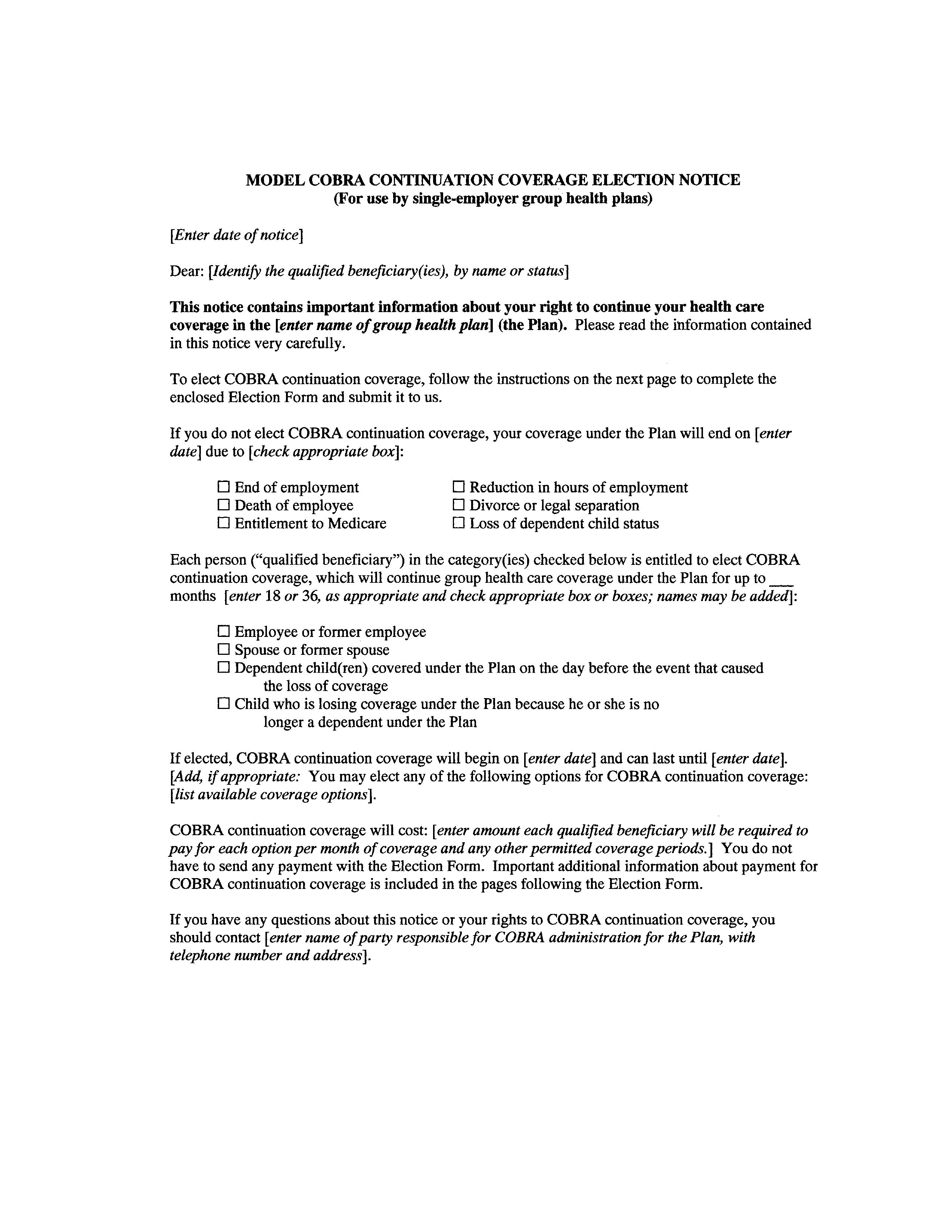 Model Cobra Continuation Coverage Election Notice Alexander Street A Proquest Company