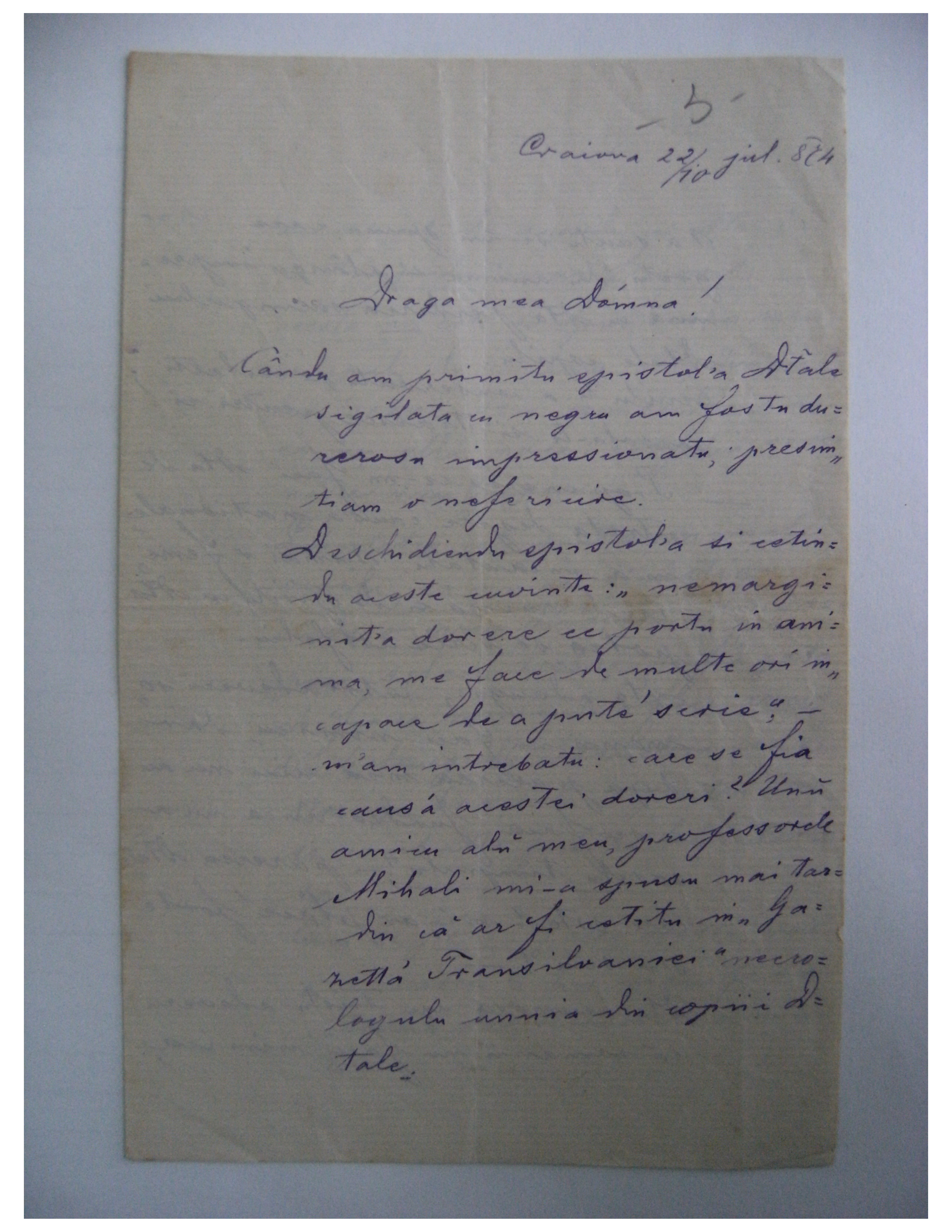 I C Dragescu To Emilia Dr Rațiu Craiova 22 10 July 1874 Alexander Street A Proquest Company
