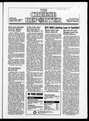 Cheese Reporter, Vol. 118, no. 41, April 29, 1994 Cheese Reporter, Vol. 118, no. 41, April 29, 1994