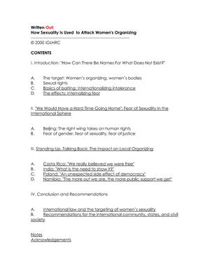Written Out: How Sexuality is Used to Attack Women's Organizing Written Out: How Sexuality is Used to Attack Women's Organizing
