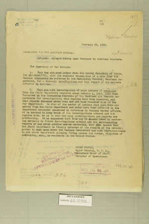 Alleged Firing Upon Mexicans by American Soldiers, February 20, 1920 Alleged Firing Upon Mexicans by American Soldiers, February 20, 1920