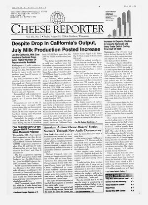 Cheese Reporter, Vol. 131, No. 7, Friday, August 18, 2006 Cheese Reporter, Vol. 131, No. 7, Friday, August 18, 2006