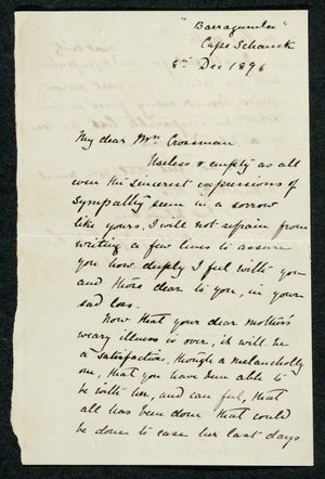 Letter from Edith Anderson to My dear Mr. Crossman, December 8, 1896 Letter from Edith Anderson to My dear Mr. Crossman, December 8, 1896