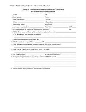 Sample: Application for International Field Placement Sample: Application for International Field Placement