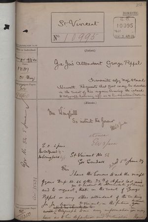 Correspondence re: King JaJa's Attendant, George Peppel, May 31, 1889 Correspondence re: King JaJa's Attendant, George Peppel, May 31, 1889