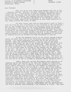 Letter from Dorothy Hutchinson to Friends, December 1, 1954 Letter from Dorothy Hutchinson to Friends, December 1, 1954
