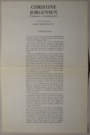 Christine Jorgensen A Personal Autobiography - Introduction Christine Jorgensen A Personal Autobiography - Introduction