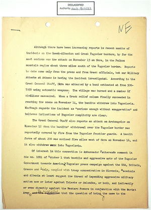 Draft of Memo re: Attack on Skra, November 13, 1946 Draft of Memo re: Attack on Skra, November 13, 1946