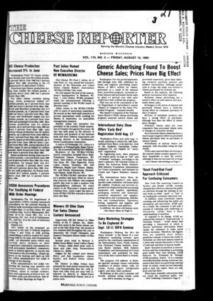 Cheese Reporter, Vol. 115, no. 3, Friday, August 10, 1990 Cheese Reporter, Vol. 115, no. 3, Friday, August 10, 1990