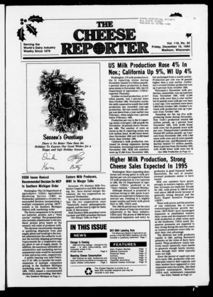 Cheese Reporter, Vol. 119, no. 22, December 16, 1994 Cheese Reporter, Vol. 119, no. 22, December 16, 1994