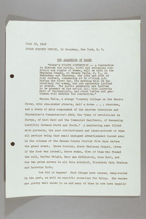 The Awakening of Women: Speech Delivered at Women's Rights Centennial, Seneca Falls, New York The Awakening of Women: Speech Delivered at Women's Rights Centennial, Seneca Falls, New York