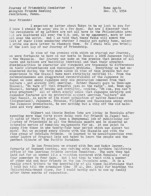 Letter from Dorothy Hutchinson to Friends, 13 December, 1954 Letter from Dorothy Hutchinson to Friends, 13 December, 1954