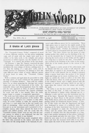 The Violin World, Vol. 16, no. 7, August 15, 1908 The Violin World, Vol. 16, no. 7, August 15, 1908