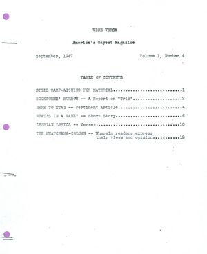 Vice Versa, Volume I, Number 4, September 1947 Vice Versa, Volume I, Number 4, September 1947