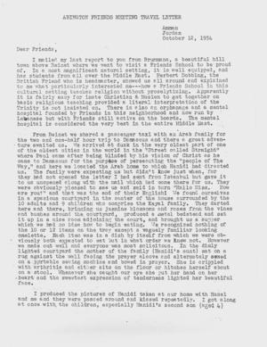 Letter from Dorothy Hutchinson to Friends, 12 October, 1954 Letter from Dorothy Hutchinson to Friends, 12 October, 1954