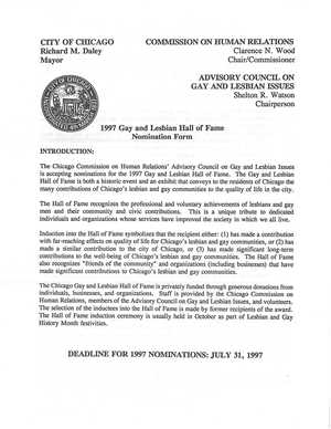 1997 Gay and Lesbian Hall of Fame Nomination Material 1997 Gay and Lesbian Hall of Fame Nomination Material