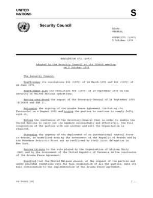 Document 1: United Nations Security Council Resolution, 872 (1993) Document 1: United Nations Security Council Resolution, 872 (1993)