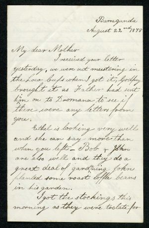 Letter from Edith Anderson to My dear Mother, August 22, 1878 Letter from Edith Anderson to My dear Mother, August 22, 1878