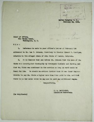 Letter from C. A. McIlvaine to Chief of Office, February 10, 1934 Letter from C. A. McIlvaine to Chief of Office, February 10, 1934