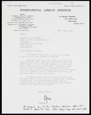 Letter from Mrs Olga Wolfe, Secretary, IAI, to MG, 29 July 1964 Letter from Mrs Olga Wolfe, Secretary, IAI, to MG, 29 July 1964