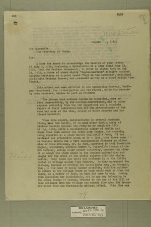 Memo from Newton D. Baker to The Secretary of State, August 12, 1918 Memo from Newton D. Baker to The Secretary of State, August 12, 1918