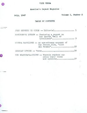 Vice Versa, Volume I, Number 2, July 1947 Vice Versa, Volume I, Number 2, July 1947