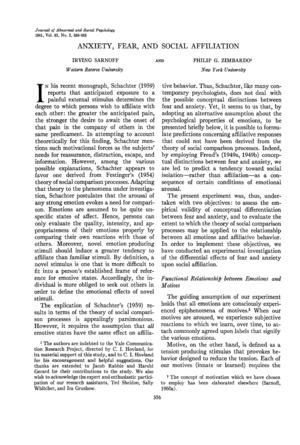 Anxiety, Fear, and Social Affiliation Anxiety, Fear, and Social Affiliation