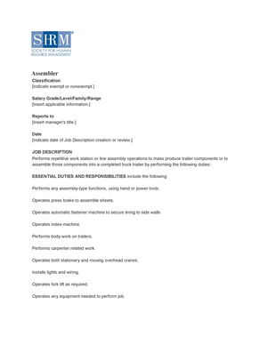 Assembler (Aircraft and Chip Line Parts) Assembler (Aircraft and Chip Line Parts)
