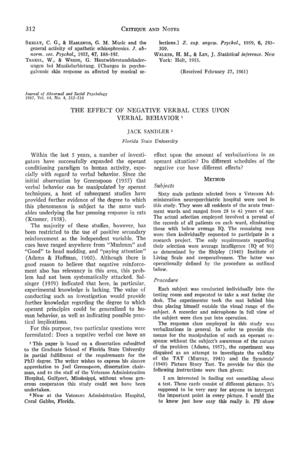 The Effect of Negative Verbal Cues Upon Verbal Behavior The Effect of Negative Verbal Cues Upon Verbal Behavior