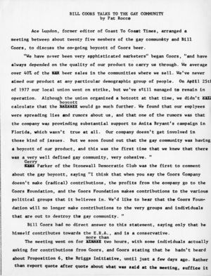 Bill Coors Talks to the Gay Community Bill Coors Talks to the Gay Community