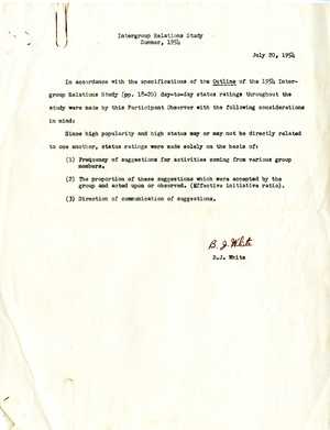 Intergroup Relations Study Summer, 1954 Intergroup Relations Study Summer, 1954