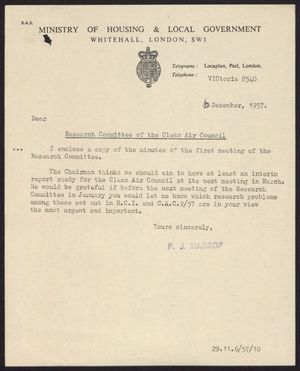 Letter From P J Harrop To The Ministry Of Housing And Local Government December 6 1957 Alexander Street A Proquest Company