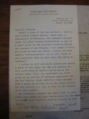 Charles Korte to Stanley Milgram, March 18, 1968 Charles Korte to Stanley Milgram, March 18, 1968