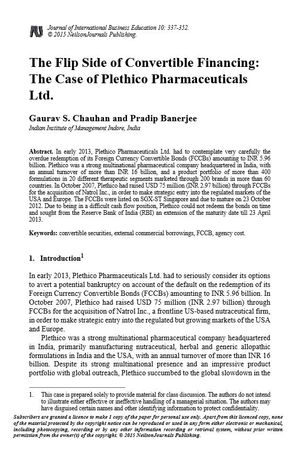 The Flip Side of Convertible Financing: The Case of Plethico Pharmaceuticals Ltd. The Flip Side of Convertible Financing: The Case of Plethico Pharmaceuticals Ltd.