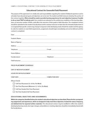 Sample: Educational Contract for Generalist Field Placement Sample: Educational Contract for Generalist Field Placement